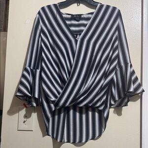 BCX Black and White Striped Blouse